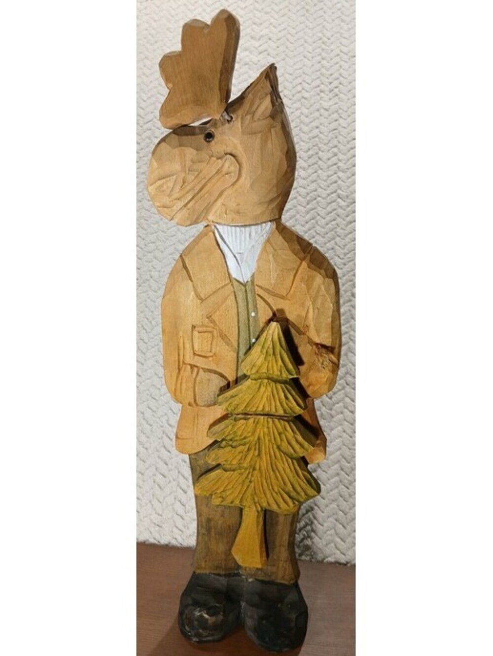 20" - Hand Carved & Painted Wooden Moose Statue